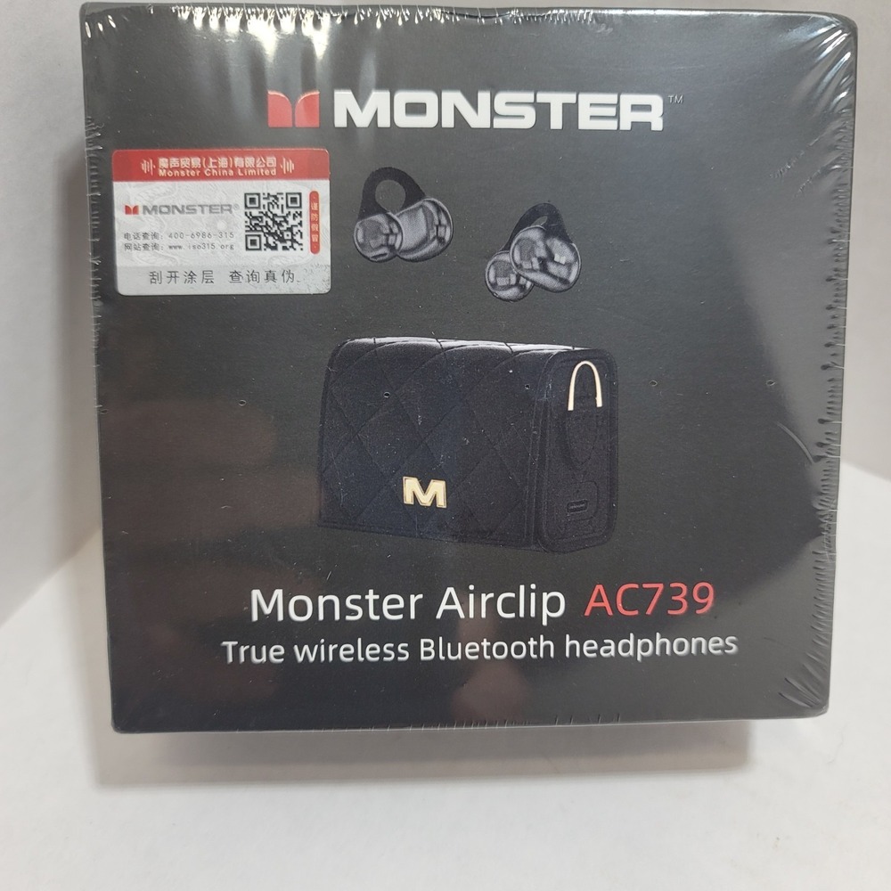 Monster Airclip AC739 True Wireless Bluetooth In-Ear Earbuds w/ Mic Black NEW